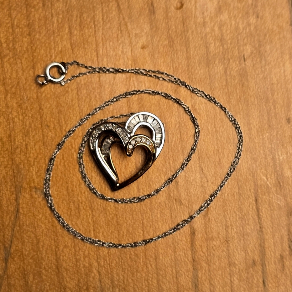 Gold and Silver Heart Pendant Necklace - Picture 5 of 6